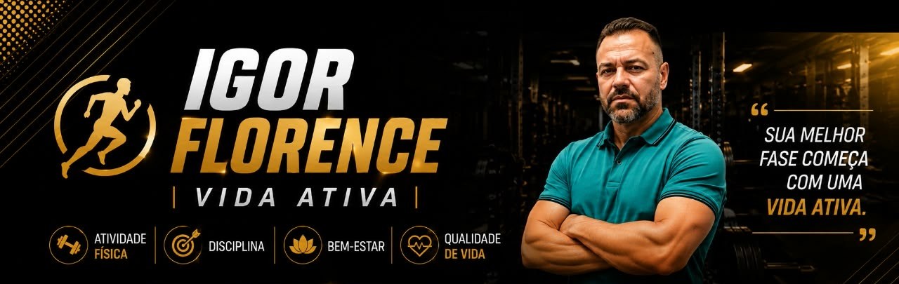Identidade visual Igor Florence Vida Ativa em preto e dourado